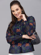 Valbone Women’s Blue Georgette Printed Shirt