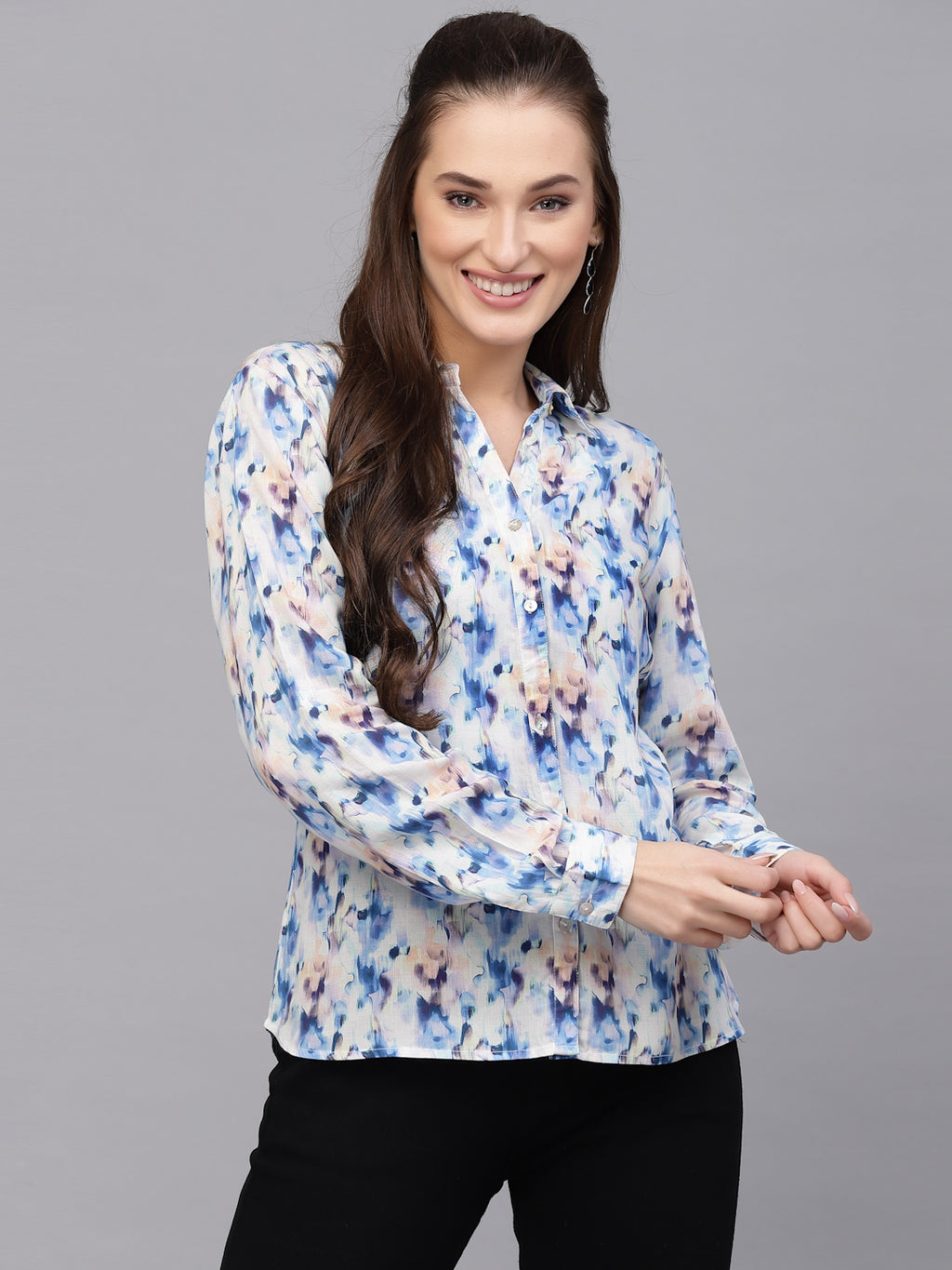 Valbone Women’s Blue Modal Silk Printed Shirt