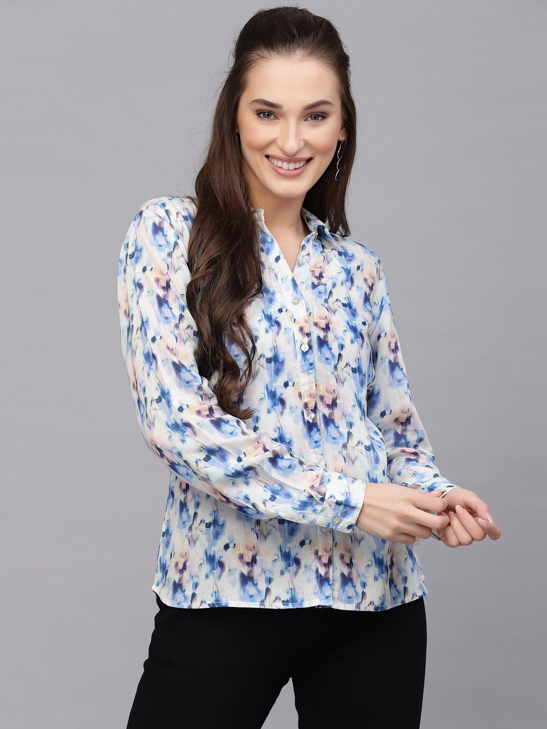 Valbone Women’s Blue Modal Silk Printed Shirt