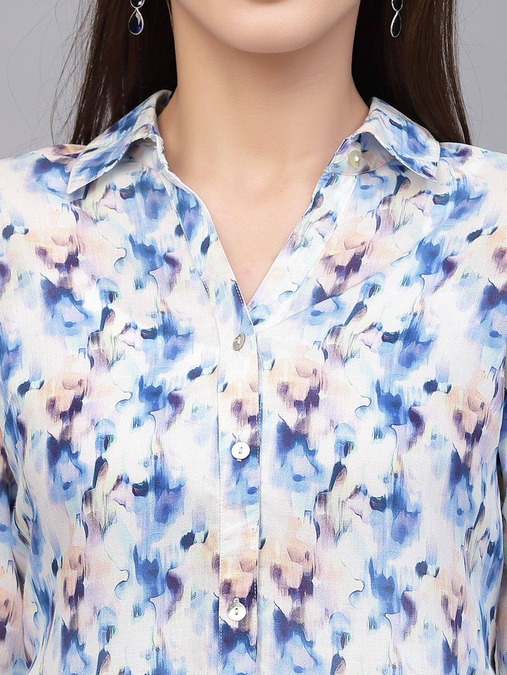 Valbone Women’s Blue Modal Silk Printed Shirt