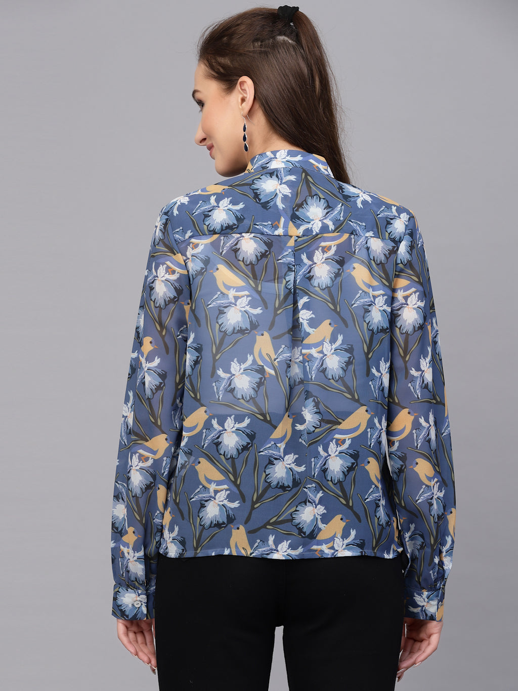 Valbone Women’s Blue Georgette Printed Shirt