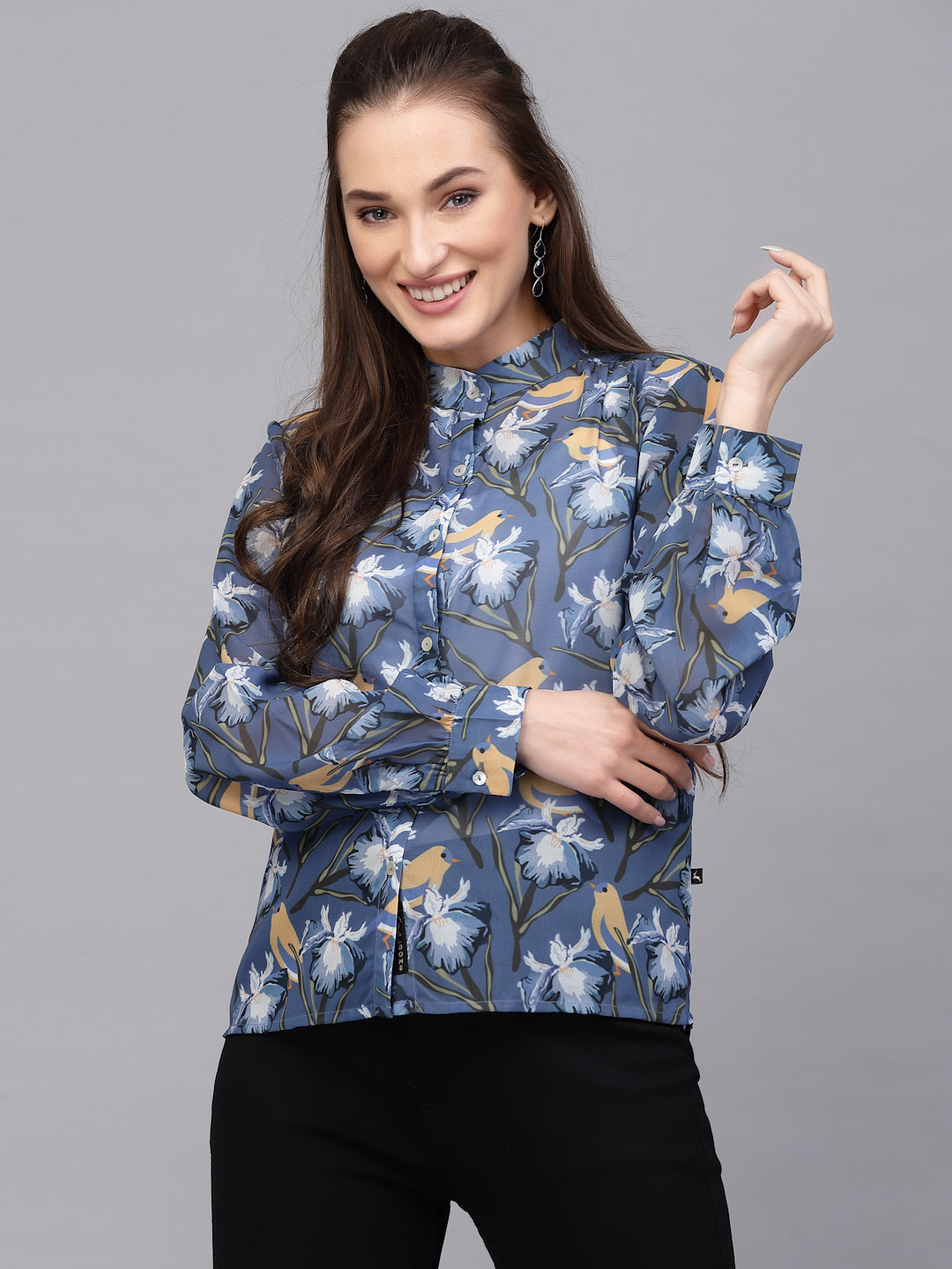 Valbone Women’s Blue Georgette Printed Shirt