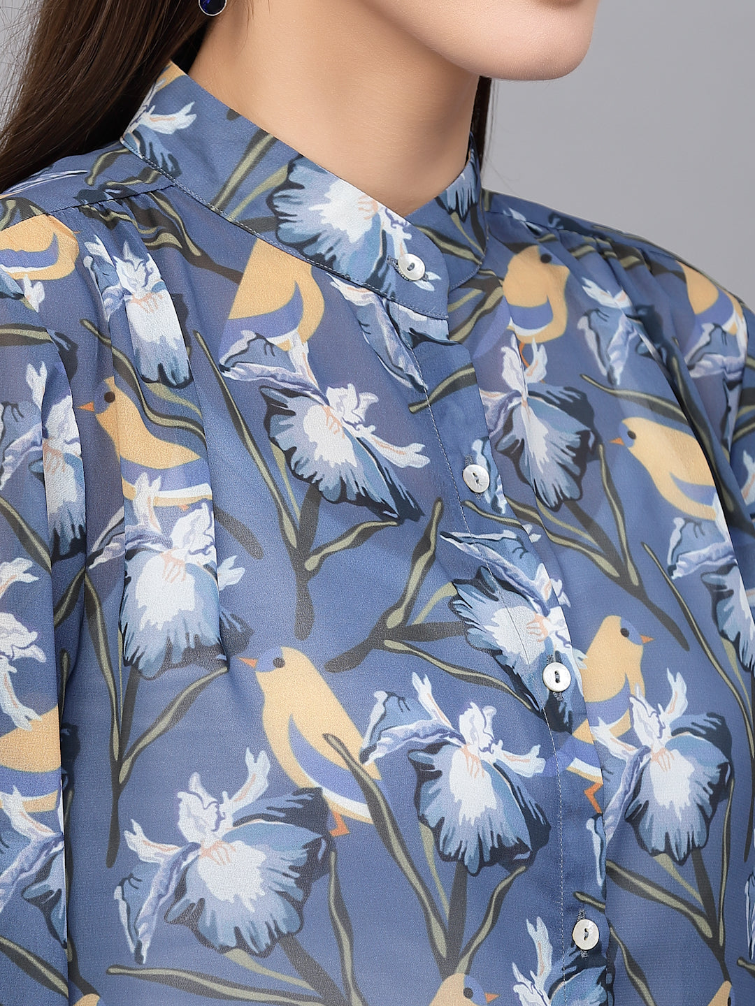 Valbone Women’s Blue Georgette Printed Shirt