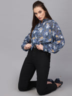 Valbone Women’s Blue Georgette Printed Shirt