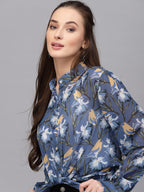 Valbone Women’s Blue Georgette Printed Shirt