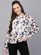 Valbone Women’s Blue Georgette Printed Shirt