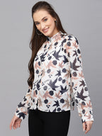 Valbone Women’s Blue Georgette Printed Shirt