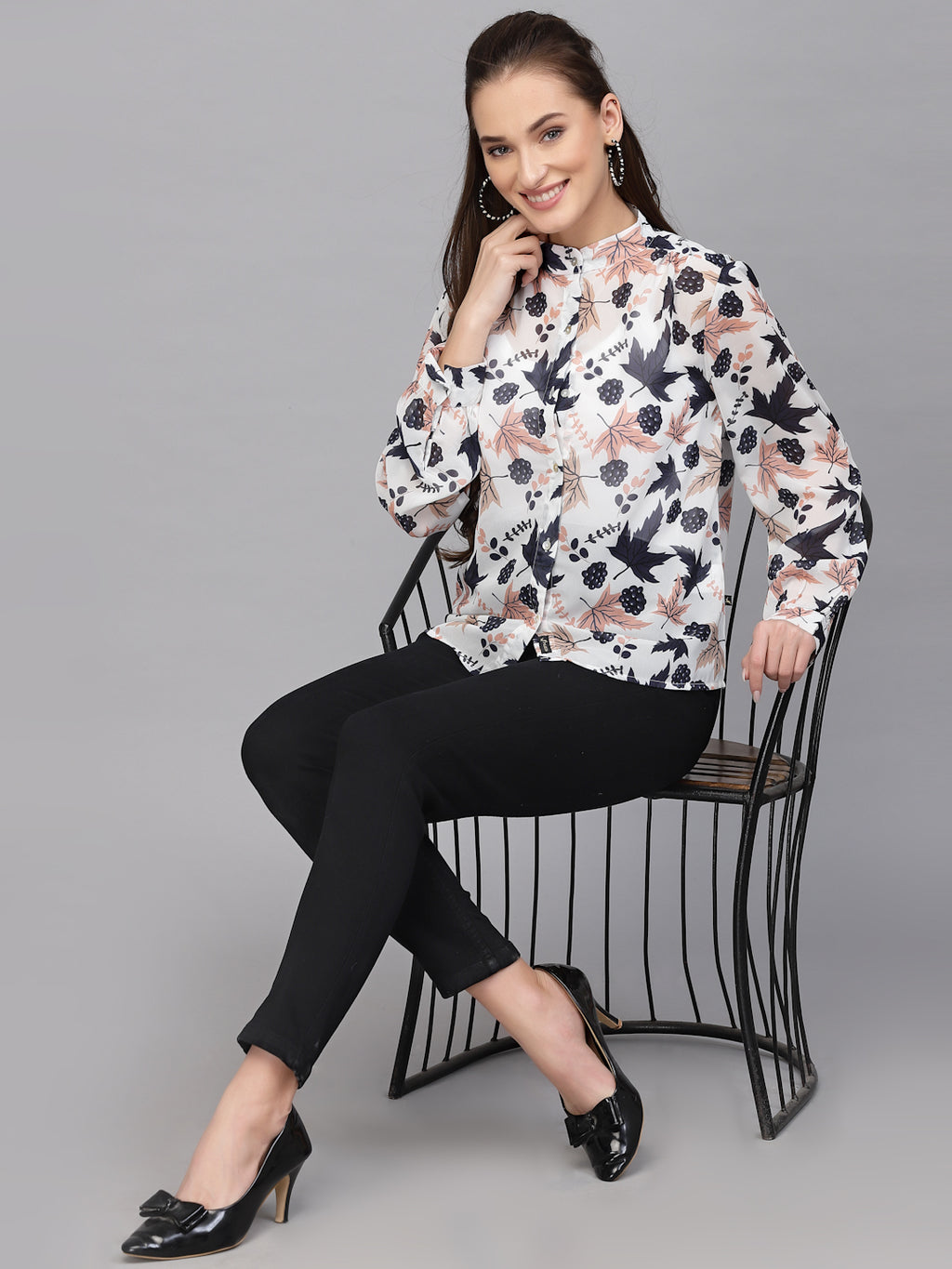 Valbone Women’s Blue Georgette Printed Shirt