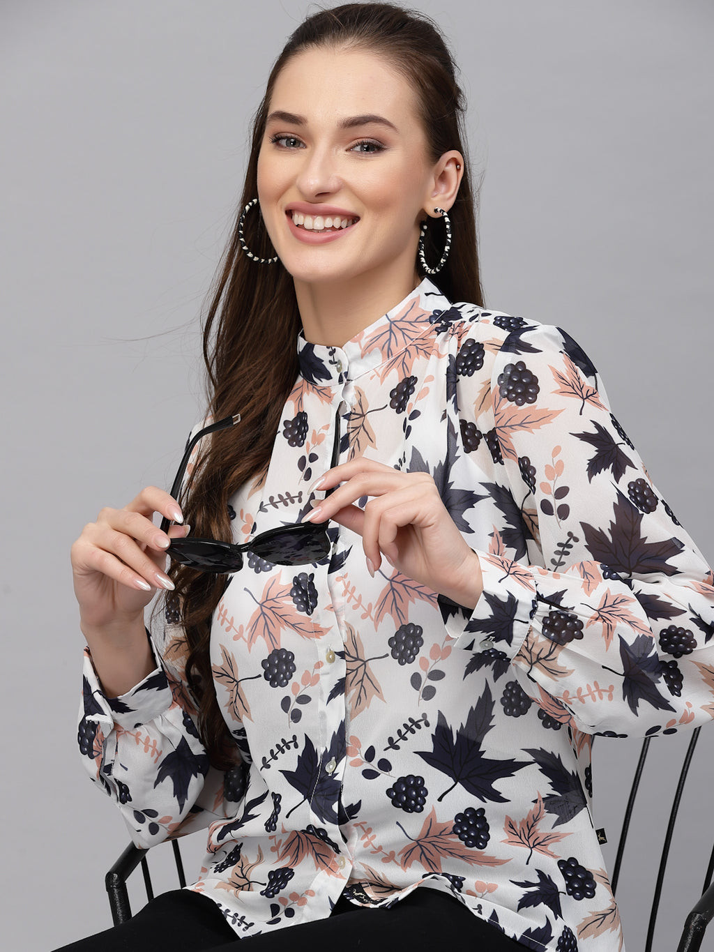 Valbone Women’s Blue Georgette Printed Shirt