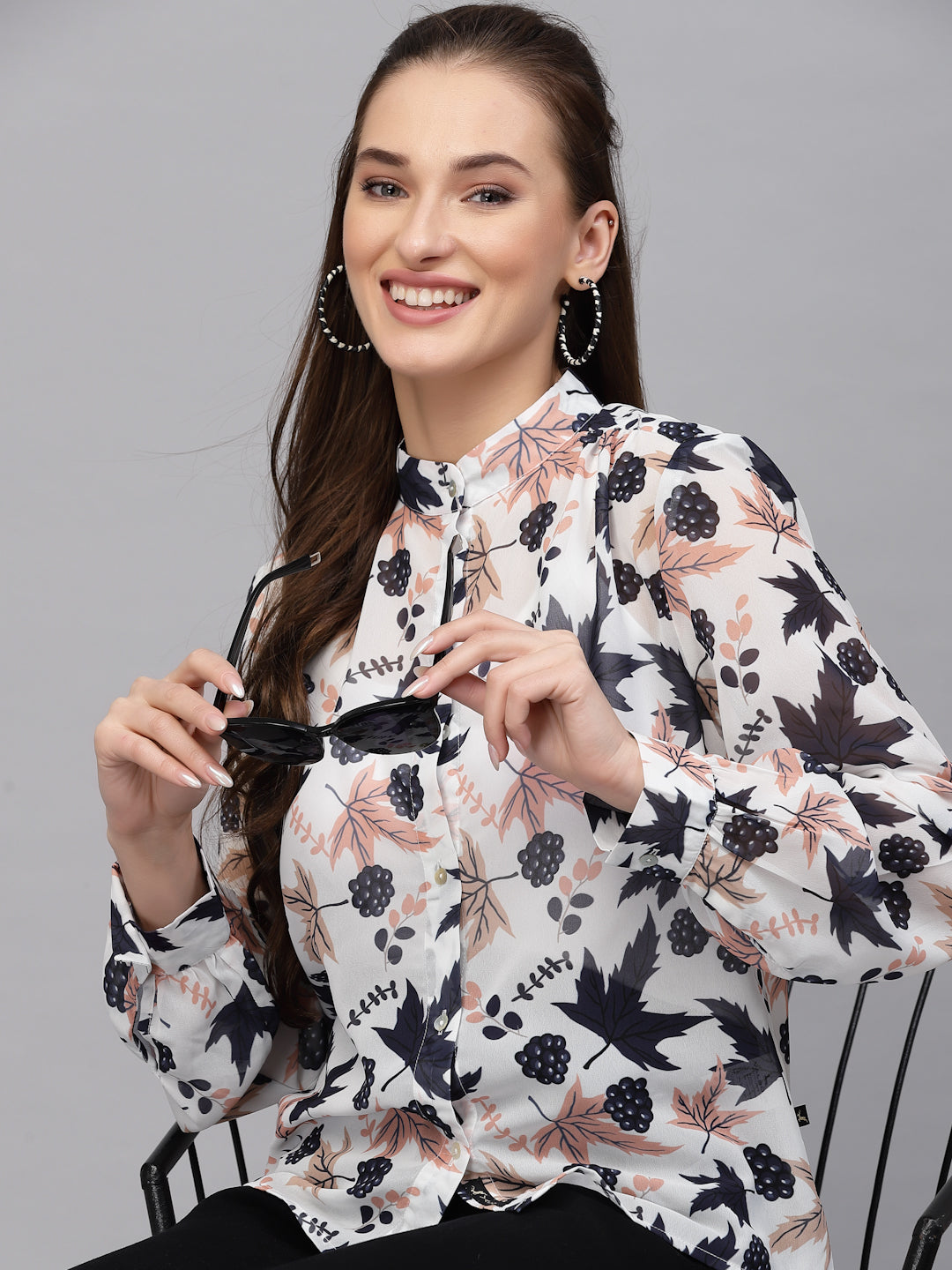 Valbone Women’s Blue Georgette Printed Shirt