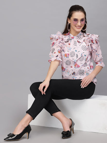 Valbone Women’s Pink Georgette Floral Print Top