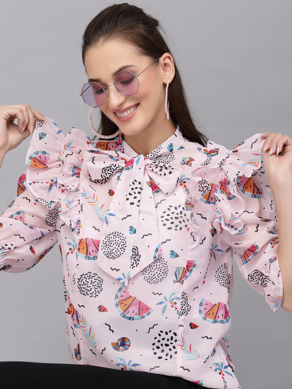 Pink Georgette Floral Print Top