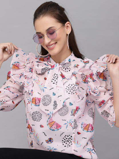 Valbone Women’s Pink Georgette Floral Print Top