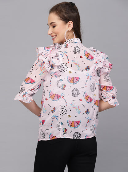 Valbone Women’s Pink Georgette Floral Print Top