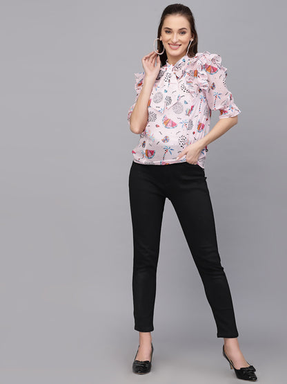 Valbone Women’s Pink Georgette Floral Print Top