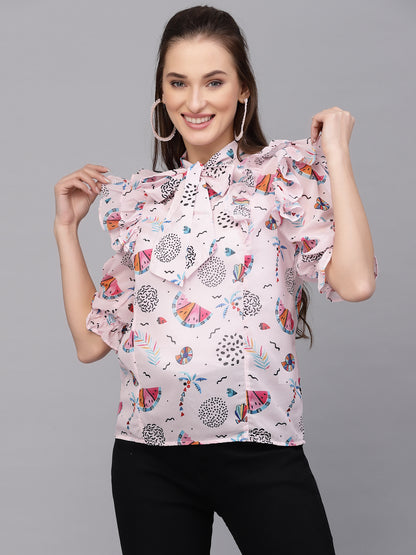 Valbone Women’s Pink Georgette Floral Print Top