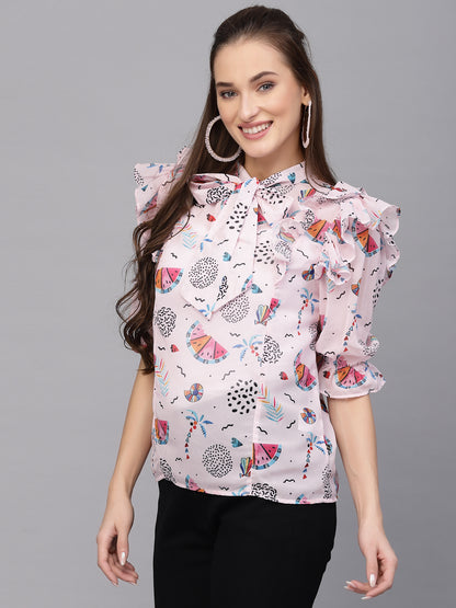 Valbone Women’s Pink Georgette Floral Print Top