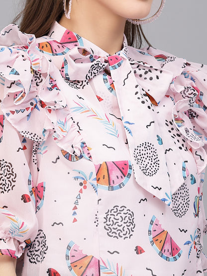 Valbone Women’s Pink Georgette Floral Print Top