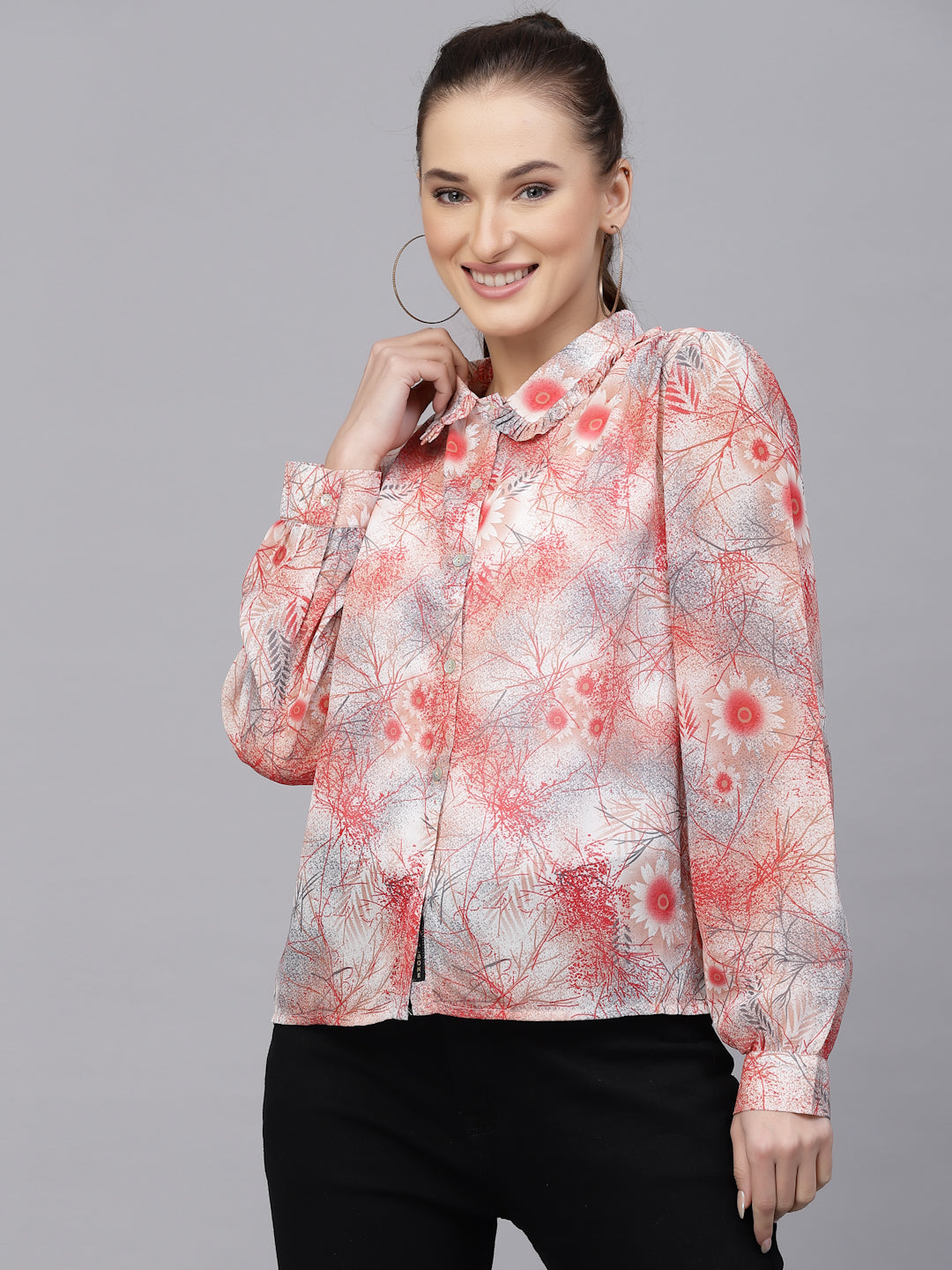 Valbone Women’s Red Georgette Printed Shirt