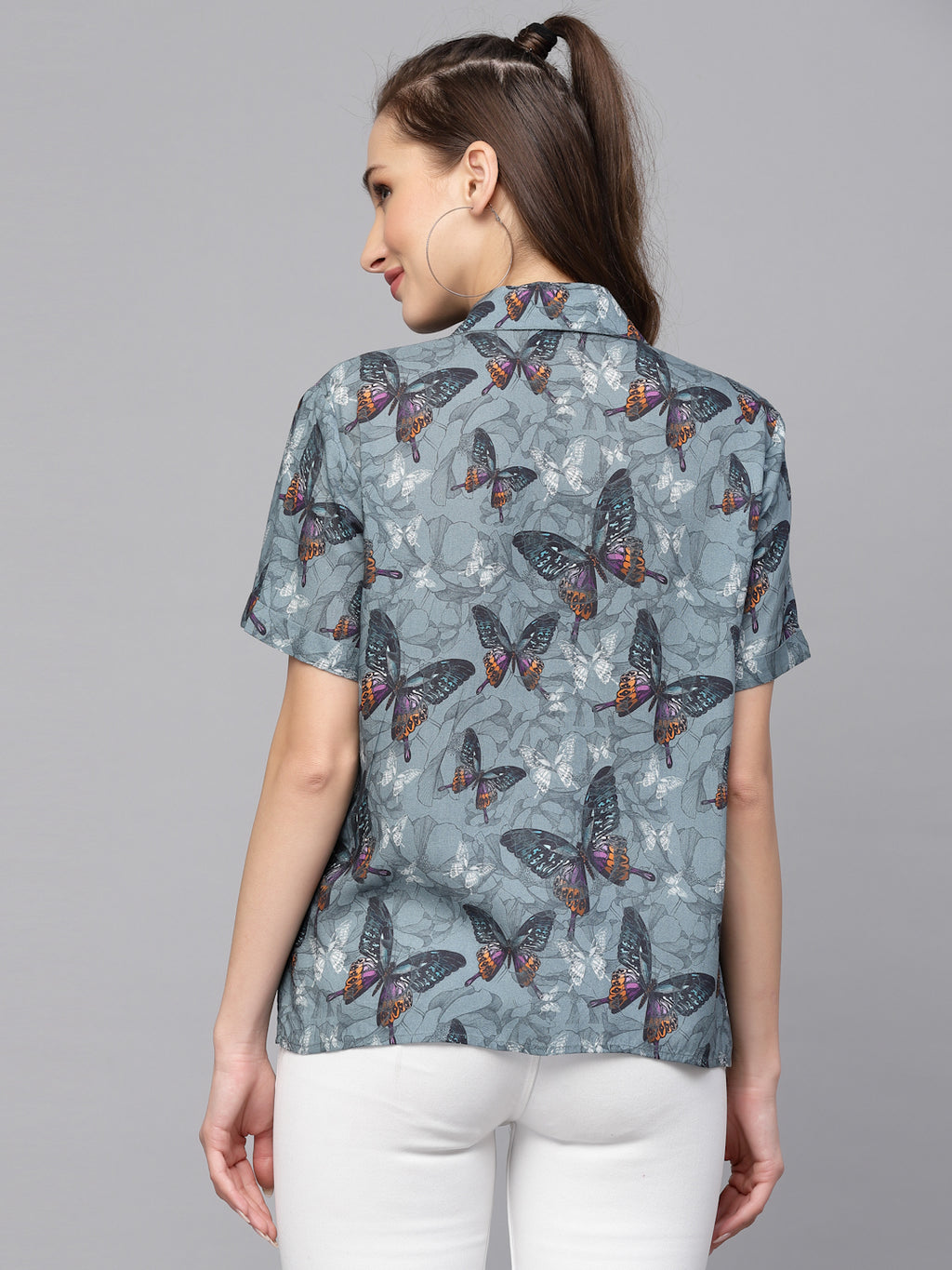 Valbone Women’s Grey Modal Silk Printed Shirt