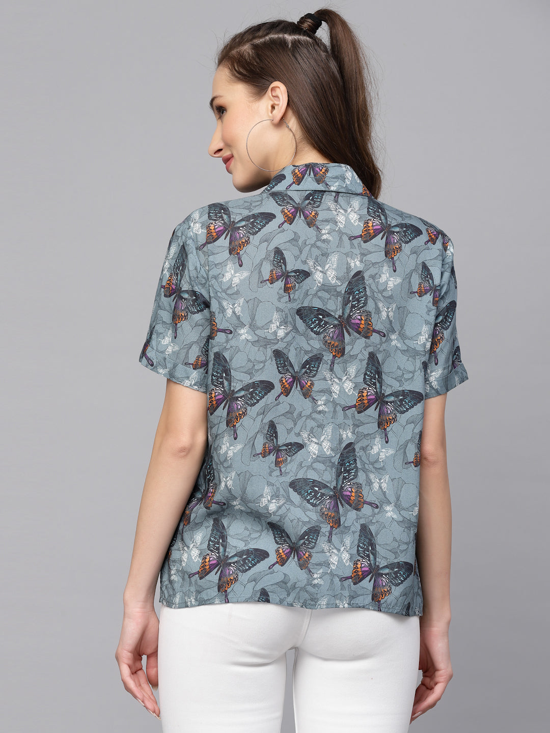 Valbone Women’s Grey Modal Silk Printed Shirt