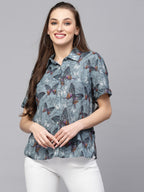 Valbone Women’s Grey Modal Silk Printed Shirt