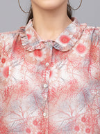 Valbone Women’s Red Georgette Printed Shirt