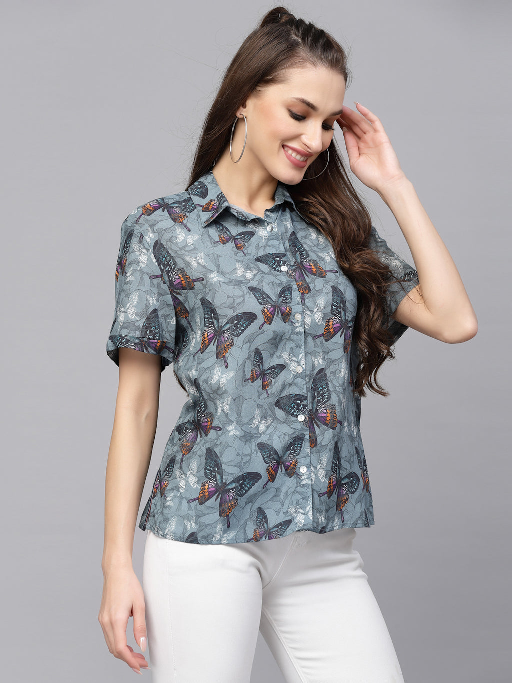 Valbone Women’s Grey Modal Silk Printed Shirt