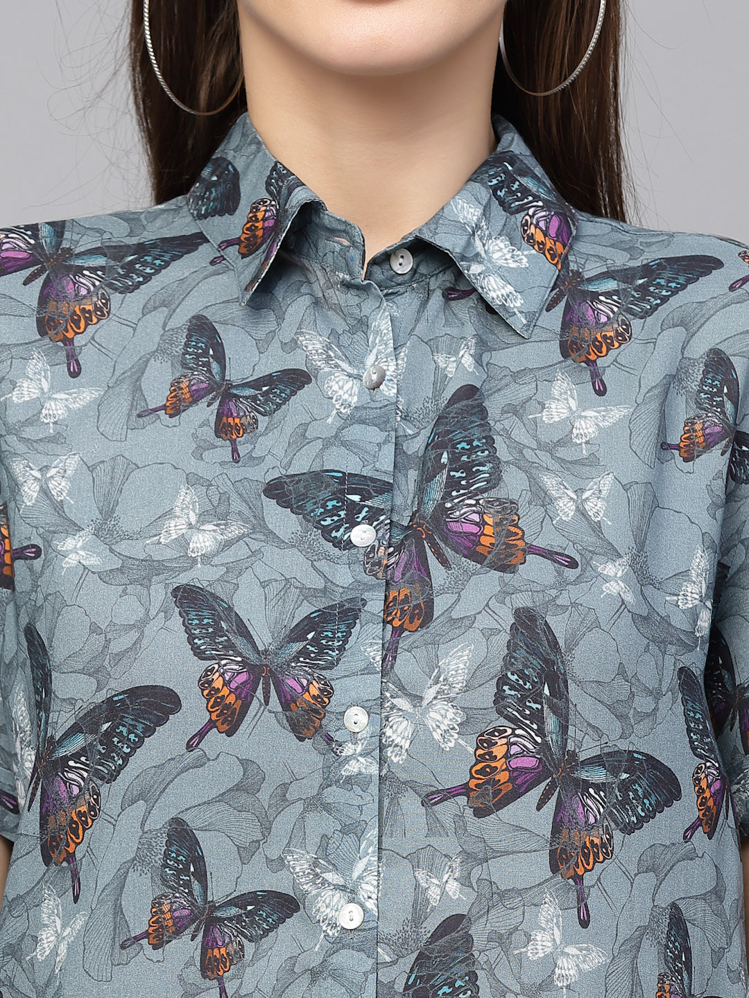 Valbone Women’s Grey Modal Silk Printed Shirt