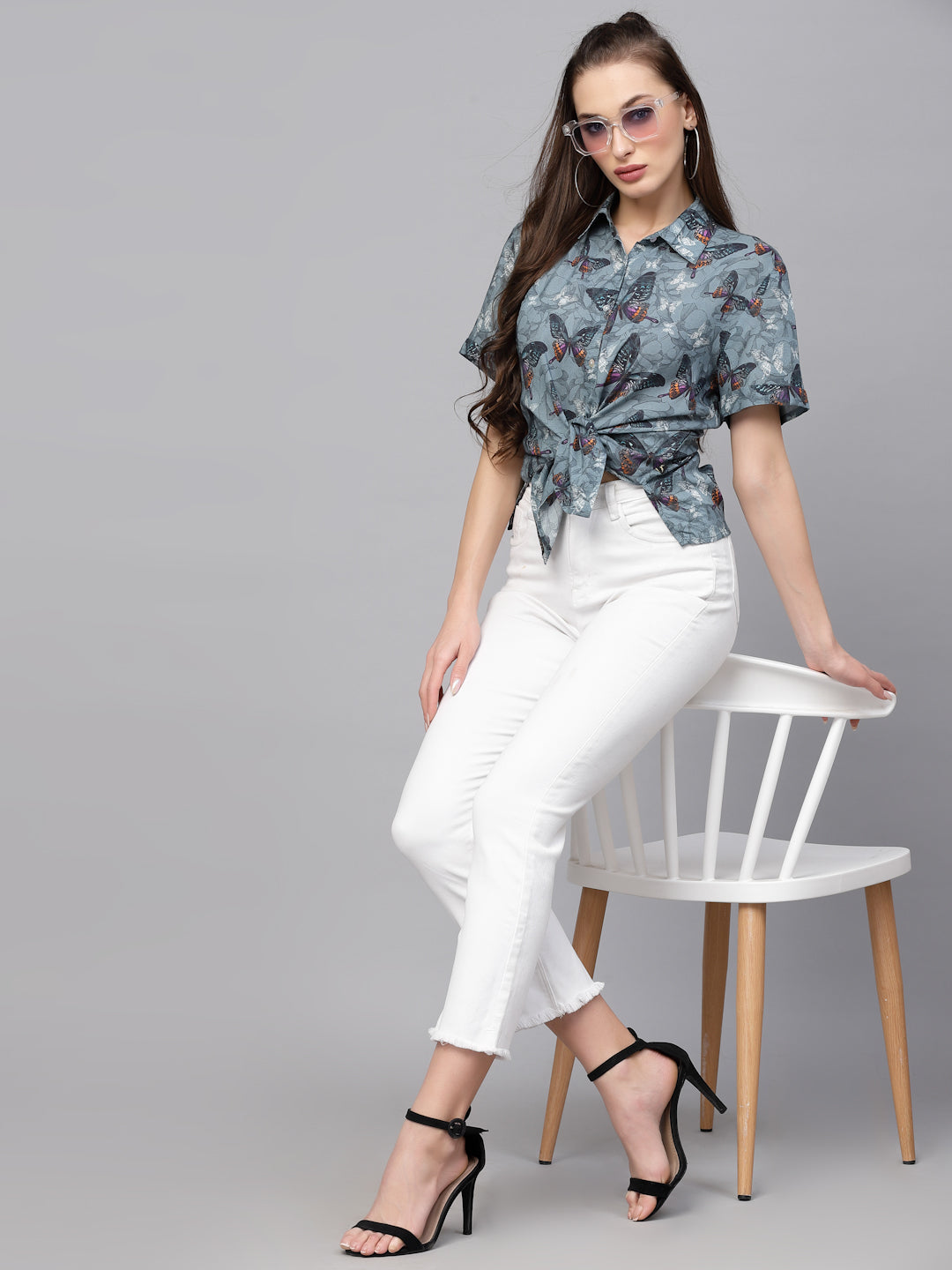 Valbone Women’s Grey Modal Silk Printed Shirt