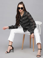 Valbone Women’s Black Georgette Floral Printed Shirt Full Sleeves