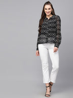 Valbone Women’s Black Georgette Floral Printed Shirt Full Sleeves