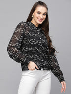 Valbone Women’s Black Georgette Floral Printed Shirt Full Sleeves