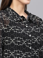Valbone Women’s Black Georgette Floral Printed Shirt Full Sleeves