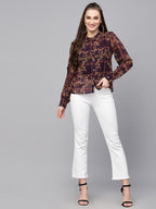 Valbone Women’s Maroon Georgette Printed Shirt