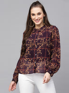 Valbone Women’s Maroon Georgette Printed Shirt
