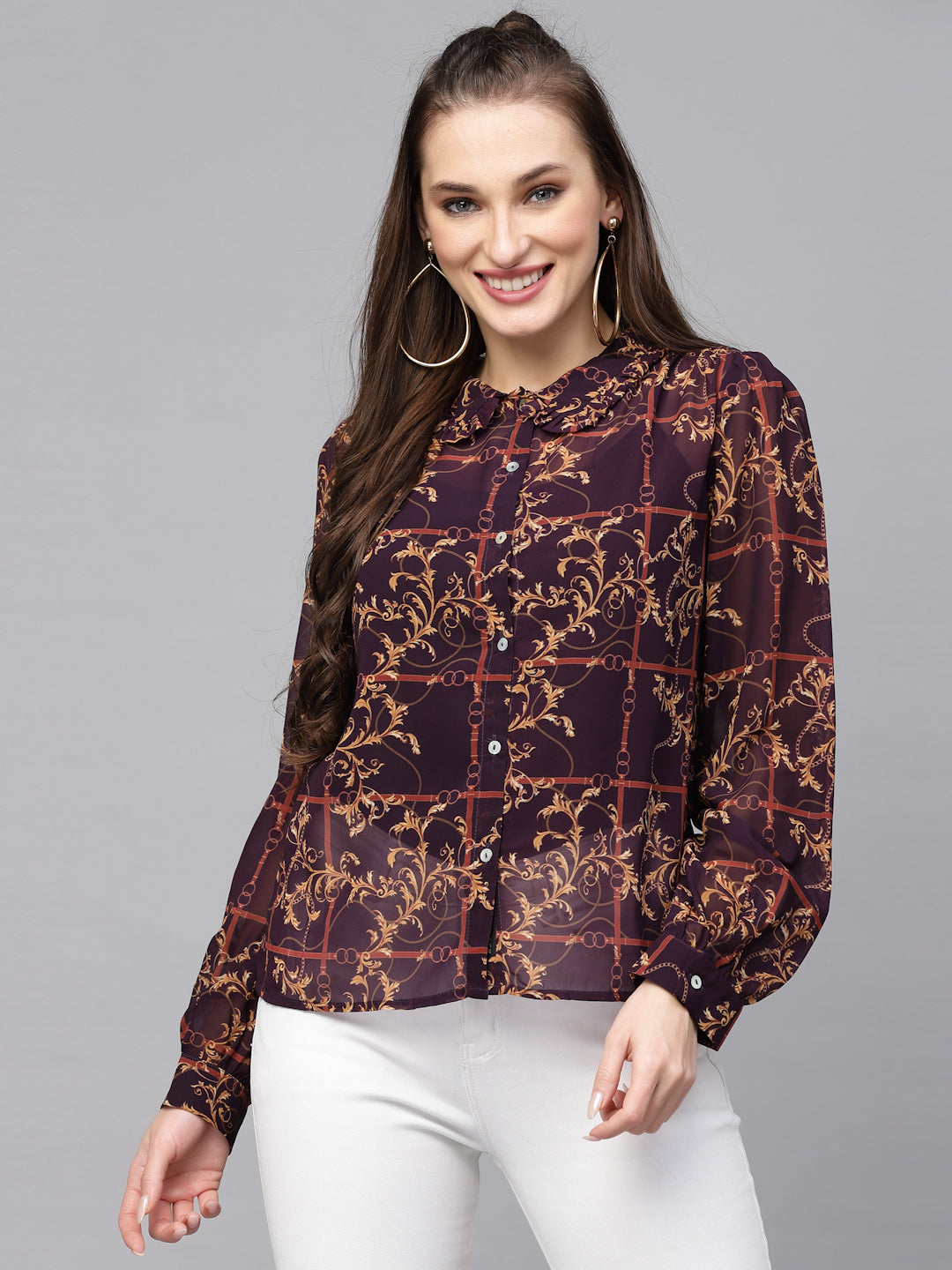 Valbone Women’s Maroon Georgette Printed Shirt