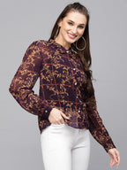Valbone Women’s Maroon Georgette Printed Shirt