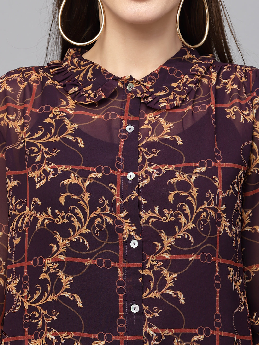 Valbone Women’s Maroon Georgette Printed Shirt