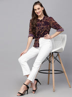 Valbone Women’s Maroon Georgette Printed Shirt