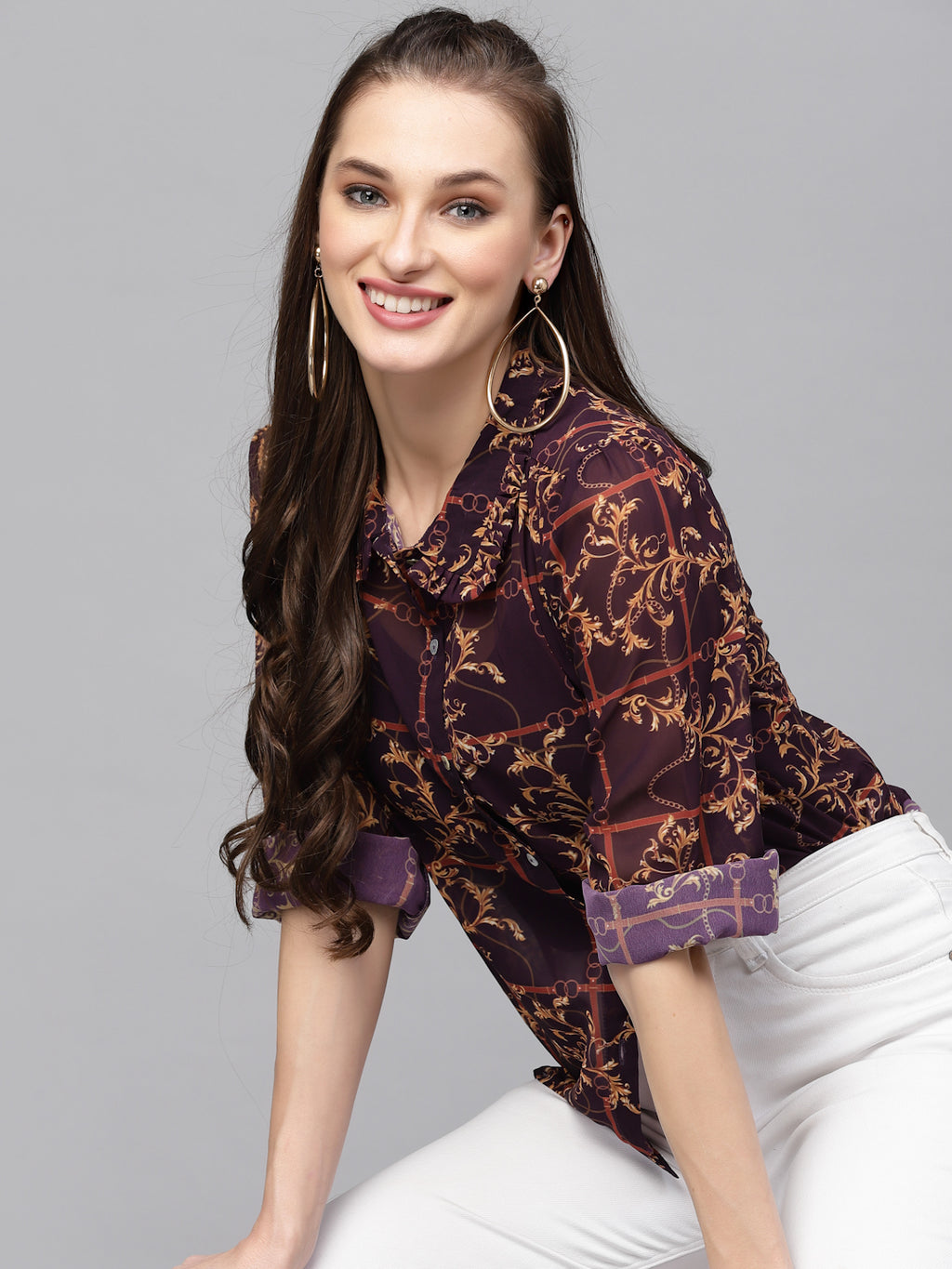 Valbone Women’s Maroon Georgette Printed Shirt