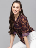 Valbone Women’s Maroon Georgette Printed Shirt