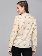 Valbone Women’s Off-White Modal Silk Printed Shirt Full Sleeves