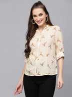Valbone Women’s Off-White Modal Silk Printed Shirt Full Sleeves