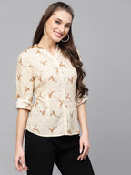 Valbone Women’s Off-White Modal Silk Printed Shirt Full Sleeves