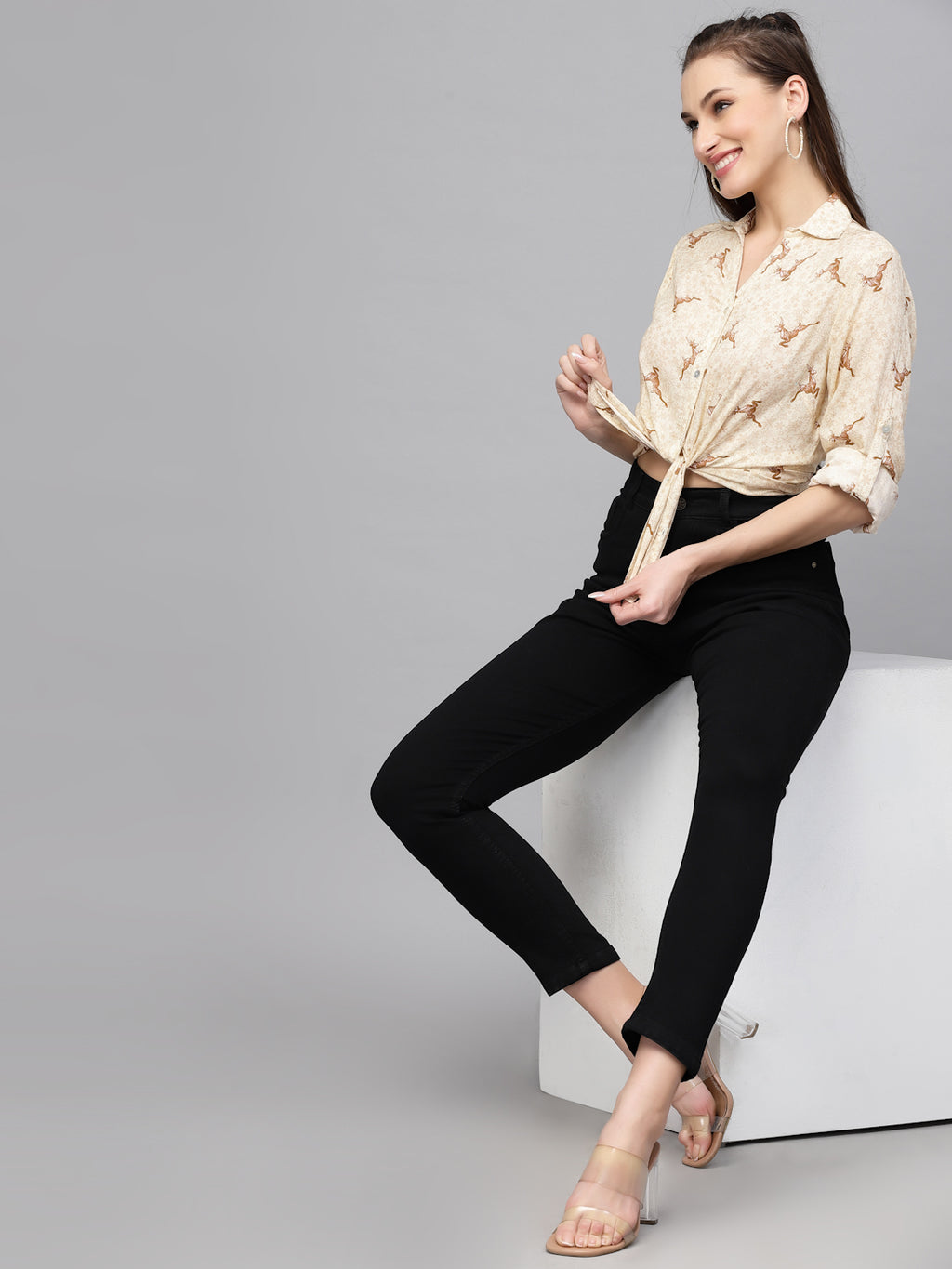 Valbone Women’s Off-White Modal Silk Printed Shirt Full Sleeves