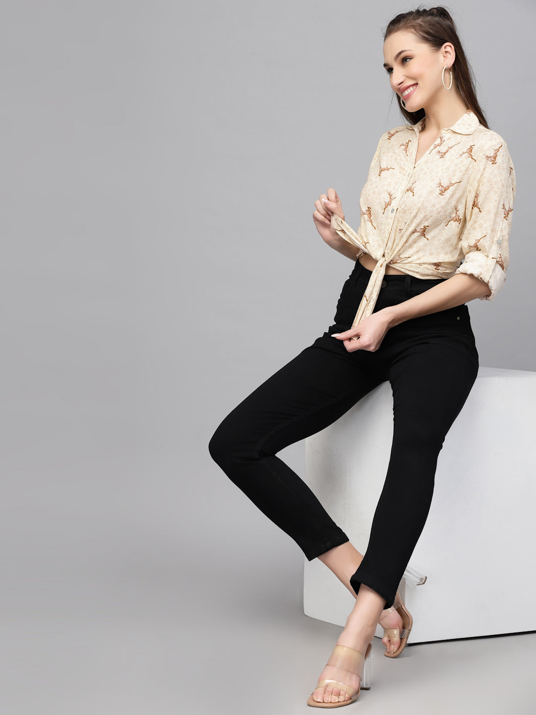 Valbone Women’s Off-White Modal Silk Printed Shirt Full Sleeves