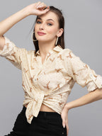 Valbone Women’s Off-White Modal Silk Printed Shirt Full Sleeves