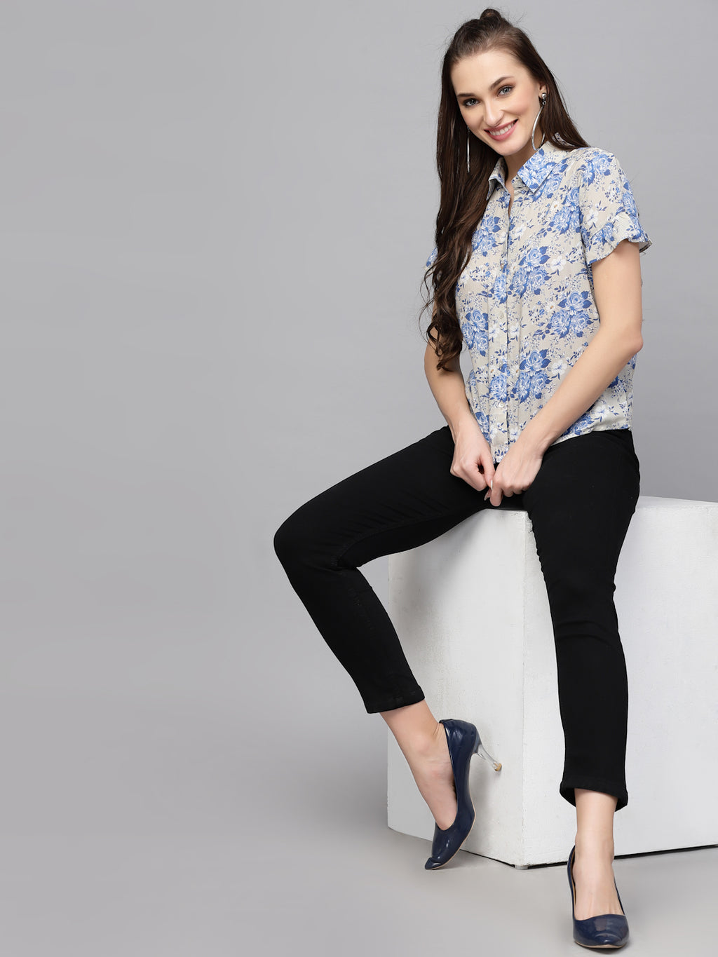 Valbone Women’s Blue Modal Silk Printed Shirt