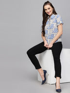 Valbone Women’s Blue Modal Silk Printed Shirt